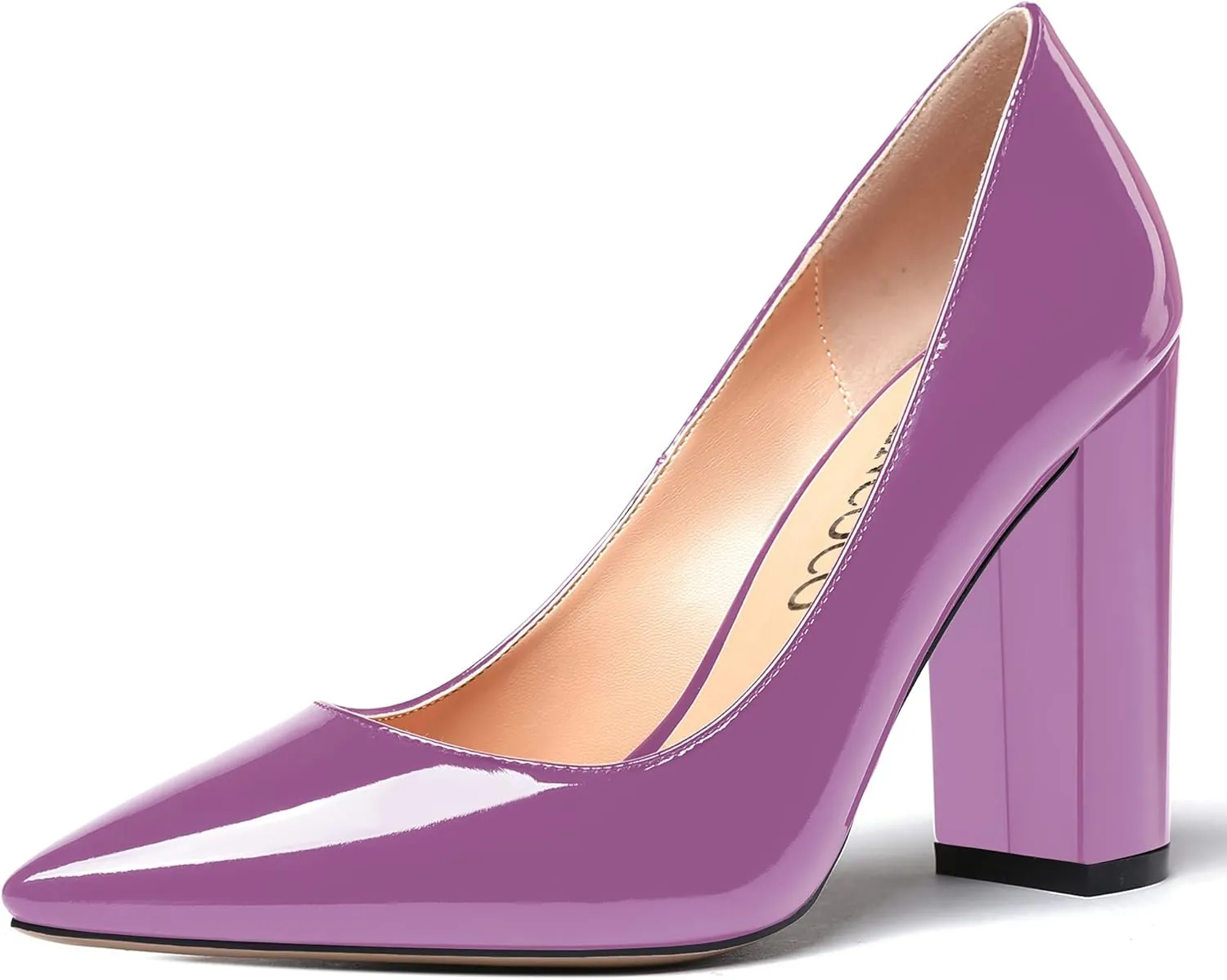 MODENCOCO Women's Patent Pointed Toe Slip On Solid Block High Heel Pumps Shoes 4 Inch