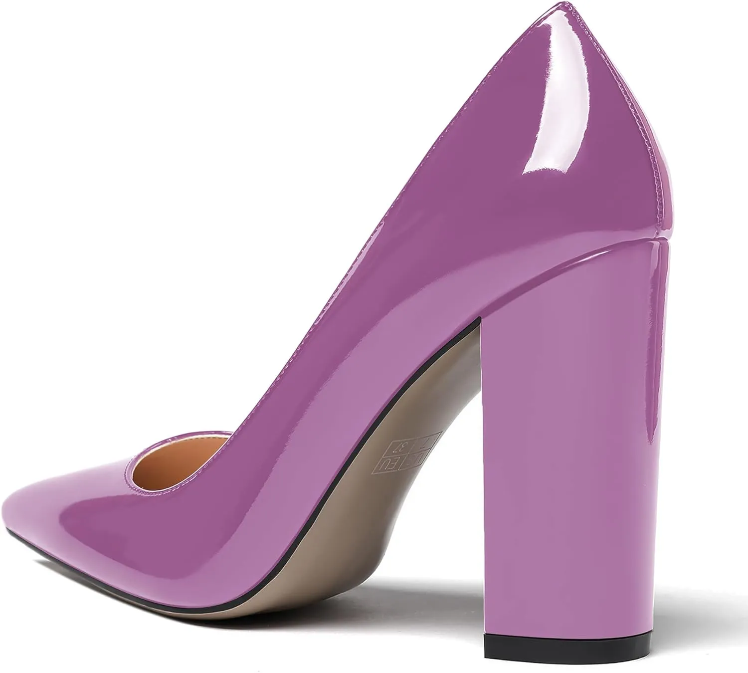 MODENCOCO Women's Patent Pointed Toe Slip On Solid Block High Heel Pumps Shoes 4 Inch
