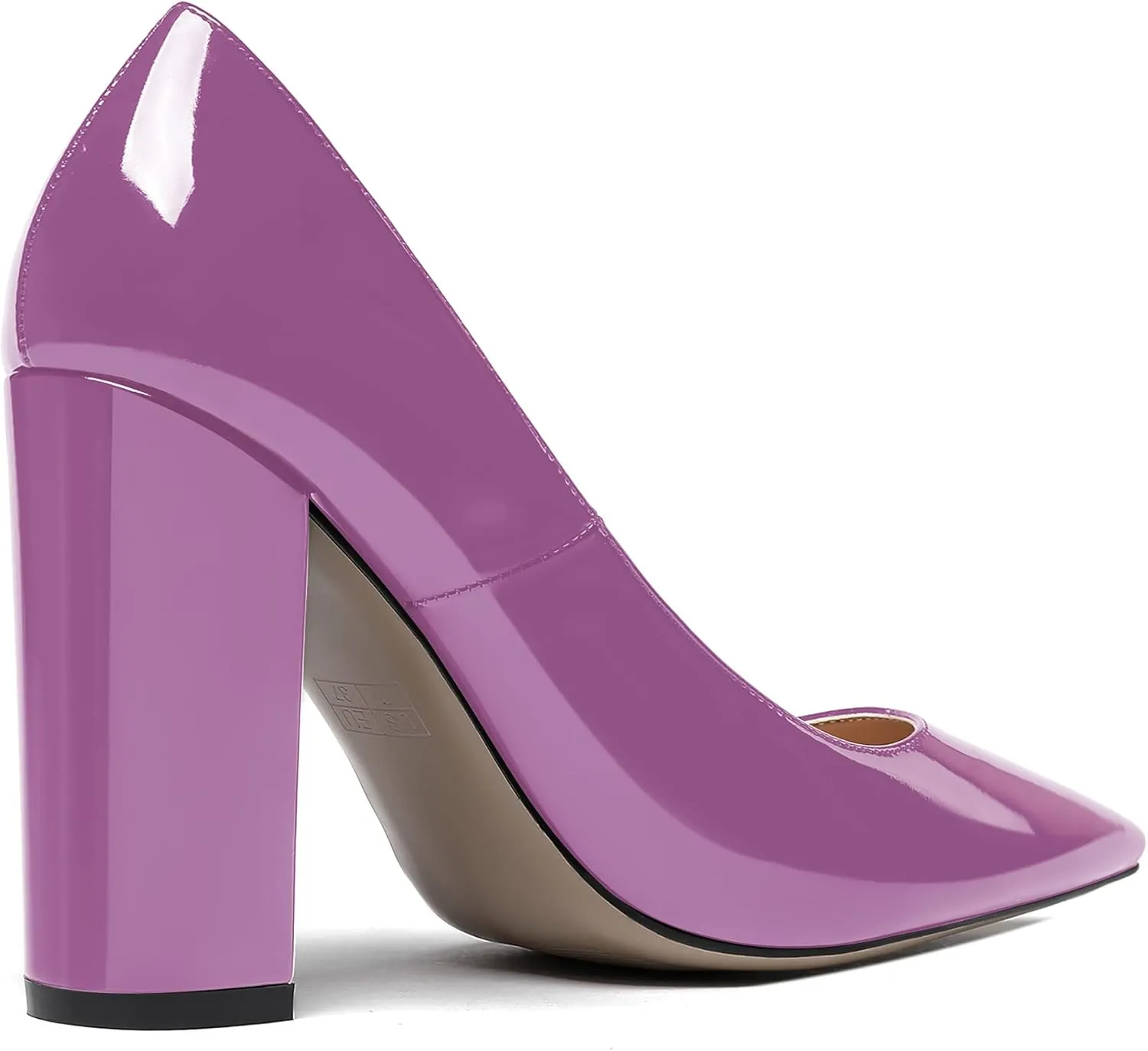 MODENCOCO Women's Patent Pointed Toe Slip On Solid Block High Heel Pumps Shoes 4 Inch