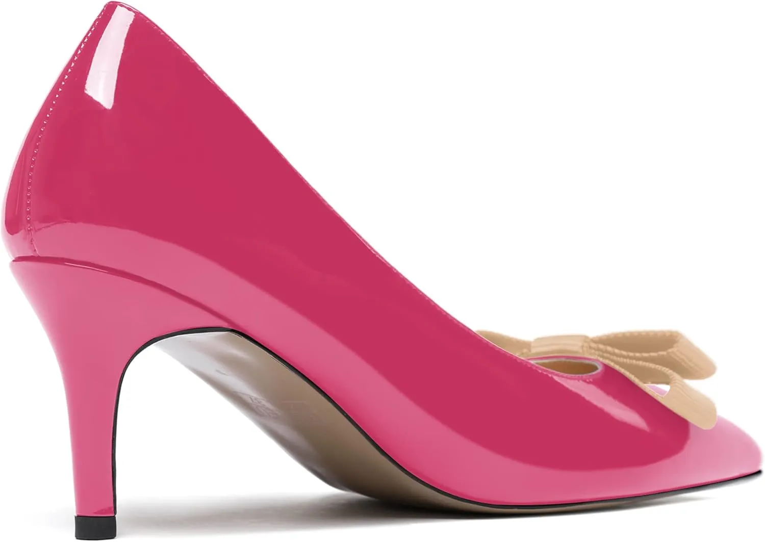 MODENCOCO Women's Pointed Toe Dress Bridal Bow Tie Bow Slip On Patent Stiletto Mid Heel Pumps Shoes 2.5 Inch