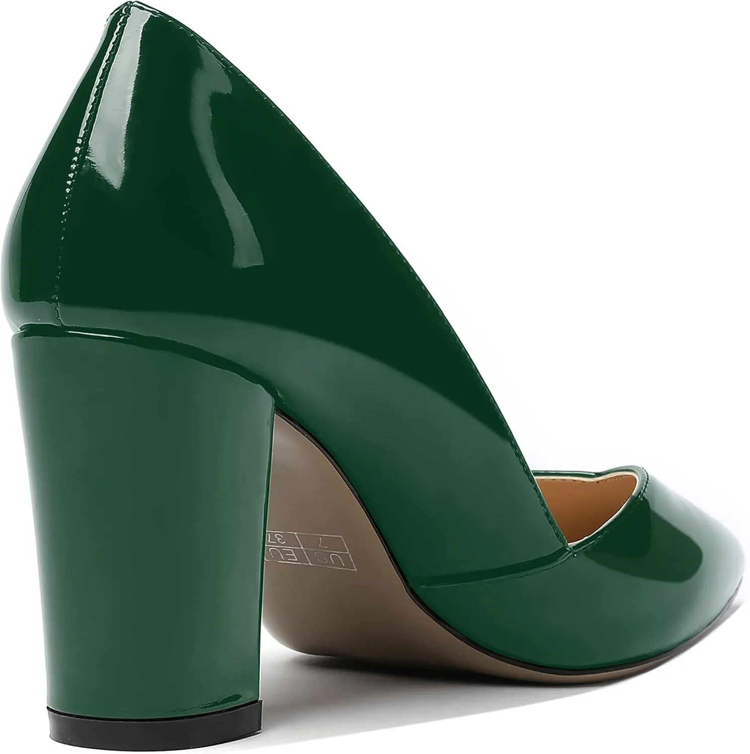 MODENCOCO Women's Pointed Toe Slip On Patent Cut Out Block High Heel Pumps Shoes 3.5 Inch