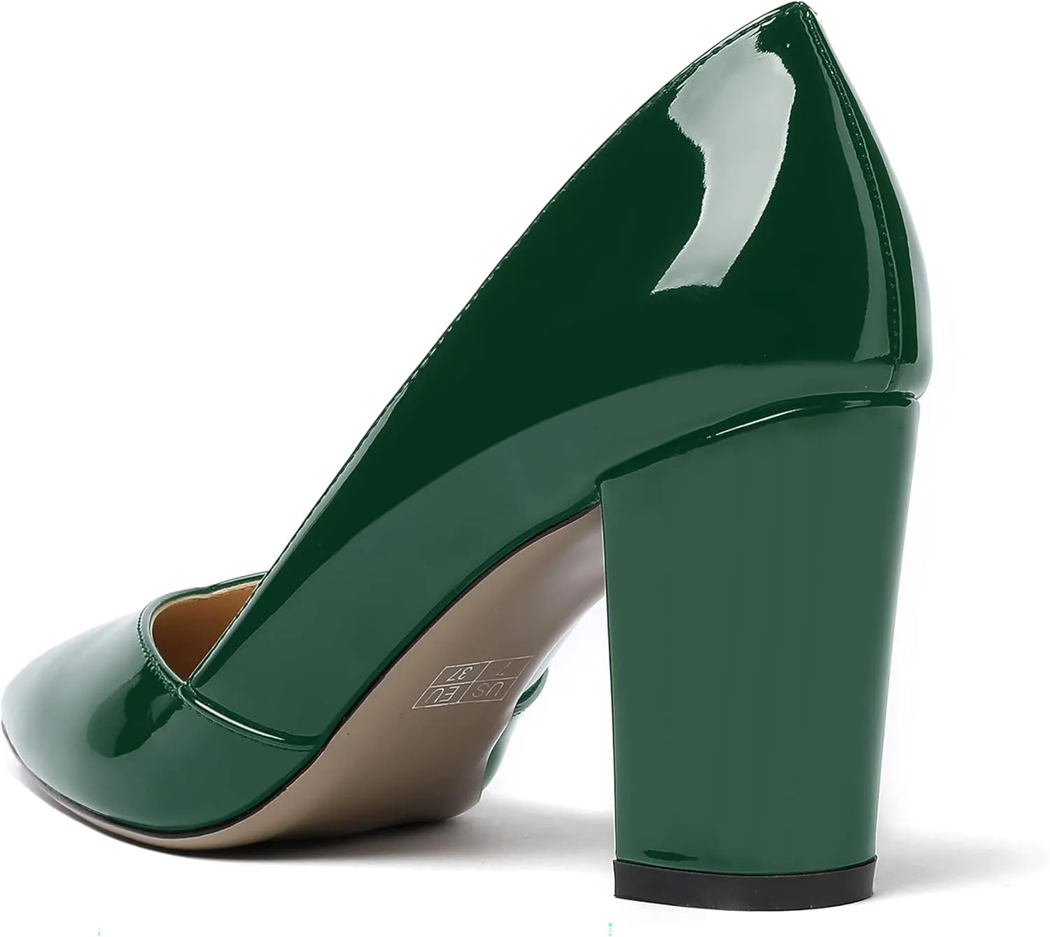 MODENCOCO Women's Pointed Toe Slip On Patent Cut Out Block High Heel Pumps Shoes 3.5 Inch