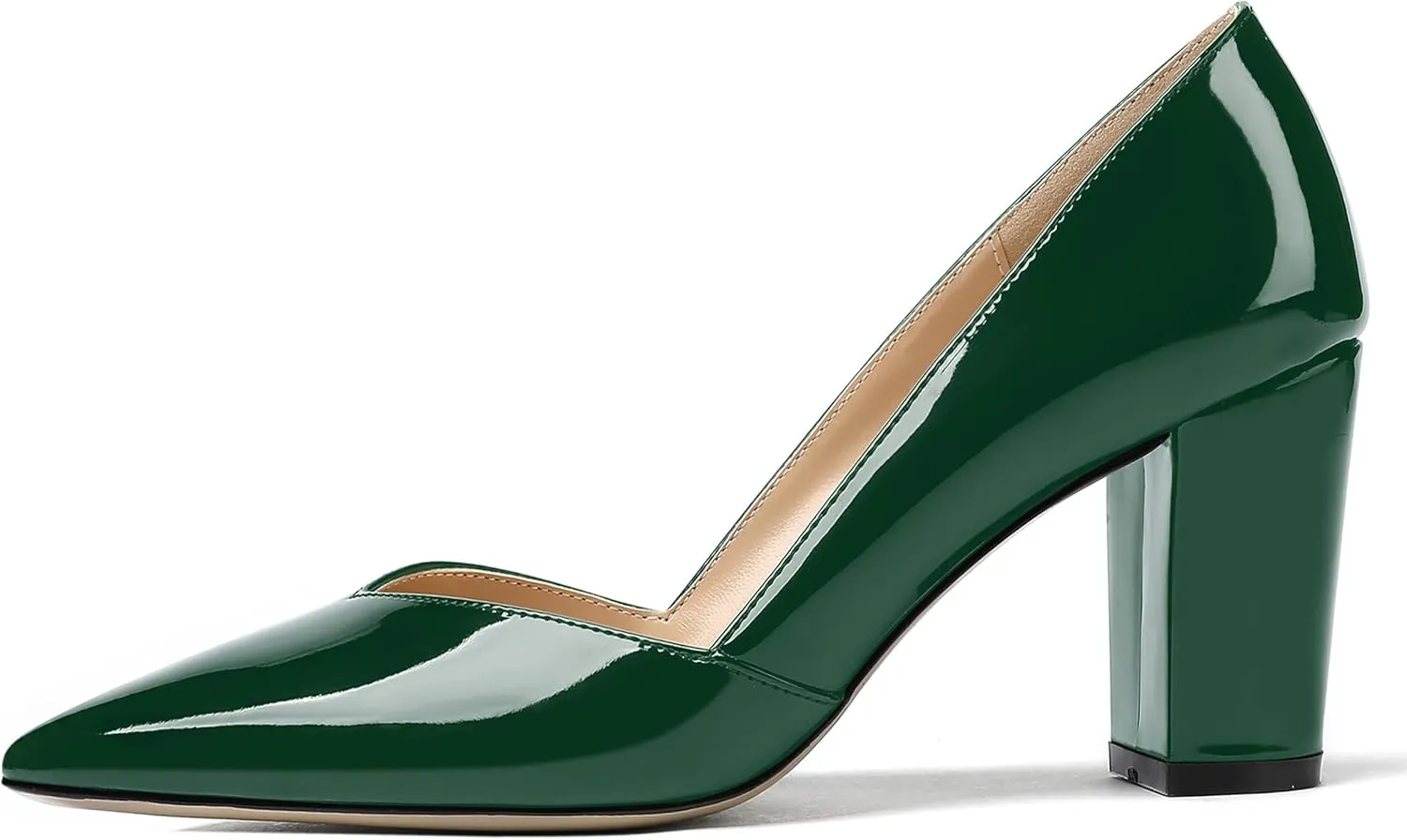 MODENCOCO Women's Pointed Toe Slip On Patent Cut Out Block High Heel Pumps Shoes 3.5 Inch