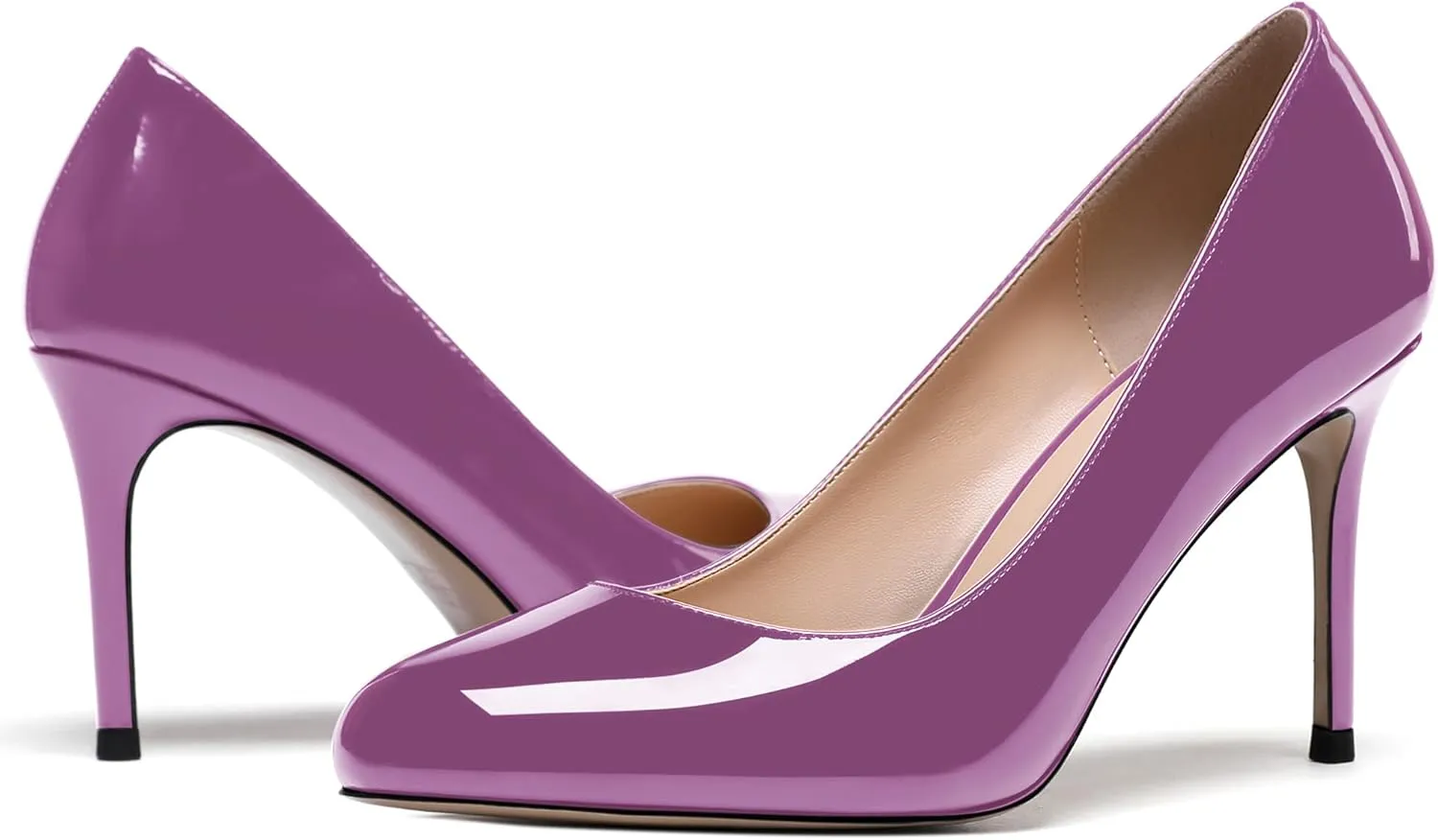 MODENCOCO Women's Round Toe Patent Leather Slip On Stiletto High Heel Pumps Wedding Dress Shoes 3.5 Inch