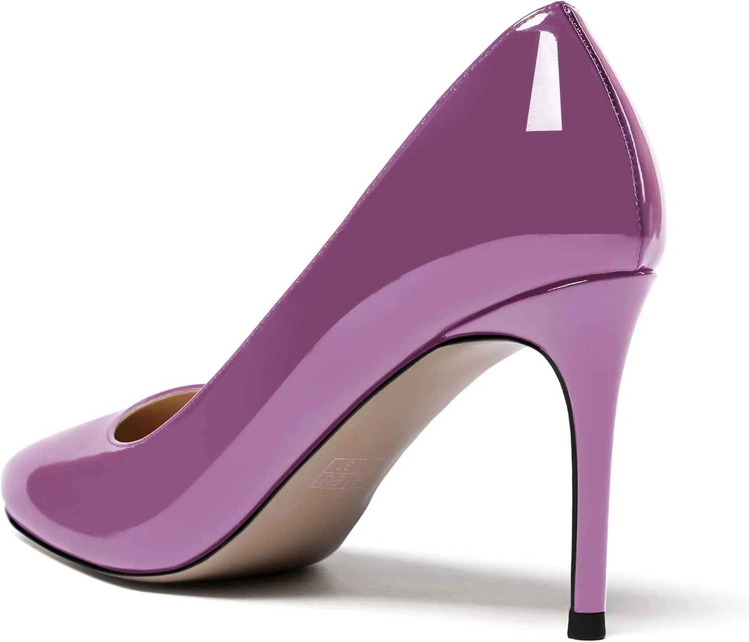MODENCOCO Women's Round Toe Patent Leather Slip On Stiletto High Heel Pumps Wedding Dress Shoes 3.5 Inch