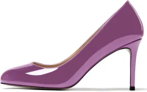 MODENCOCO Women's Round Toe Patent Leather Slip On Stiletto High Heel Pumps Wedding Dress Shoes 3.5 Inch