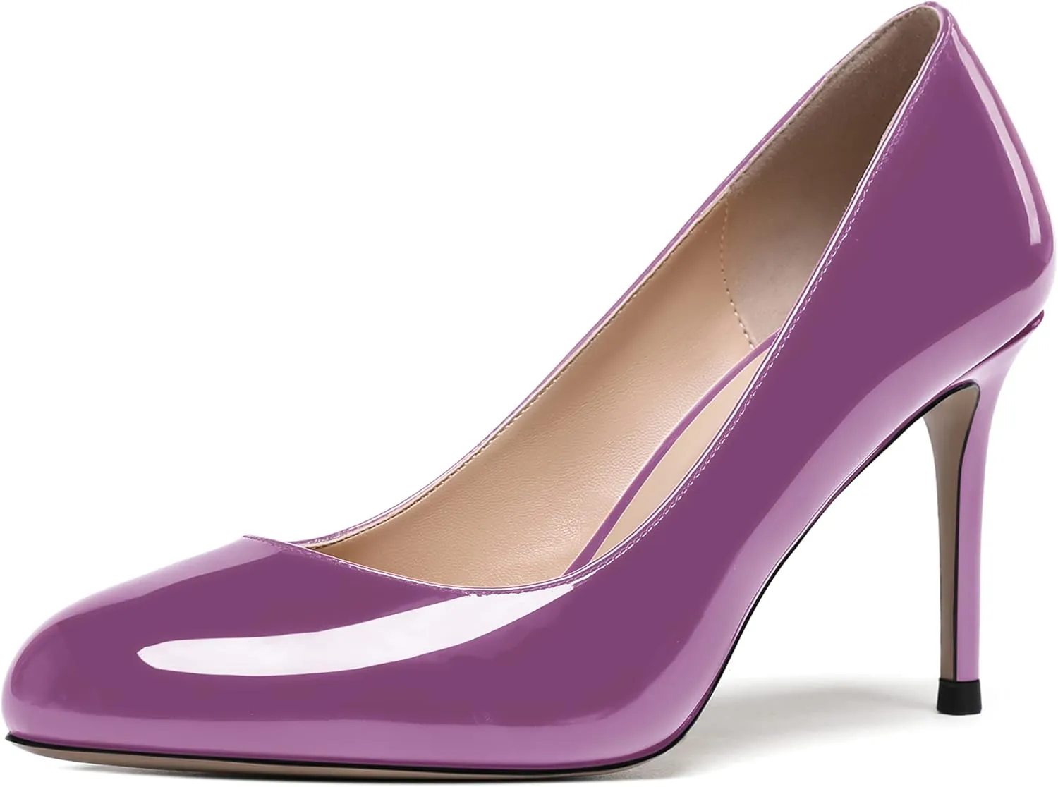 MODENCOCO Women's Round Toe Patent Leather Slip On Stiletto High Heel Pumps Wedding Dress Shoes 3.5 Inch