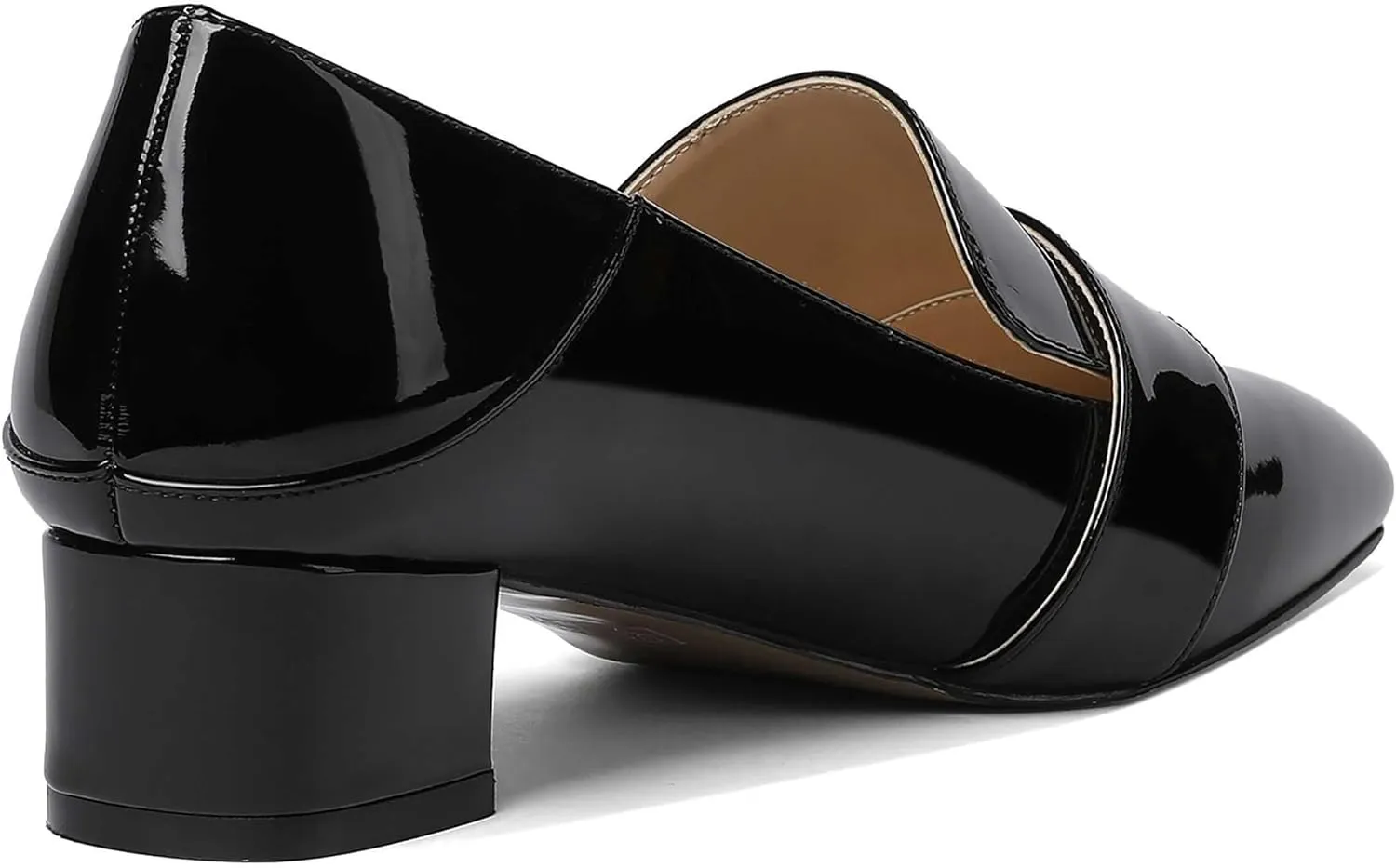 MODENCOCO Women's Slip On Patent Square Toe Chunky Low Heel Pumps Casual Dress Mules Shoes 1.5 Inch