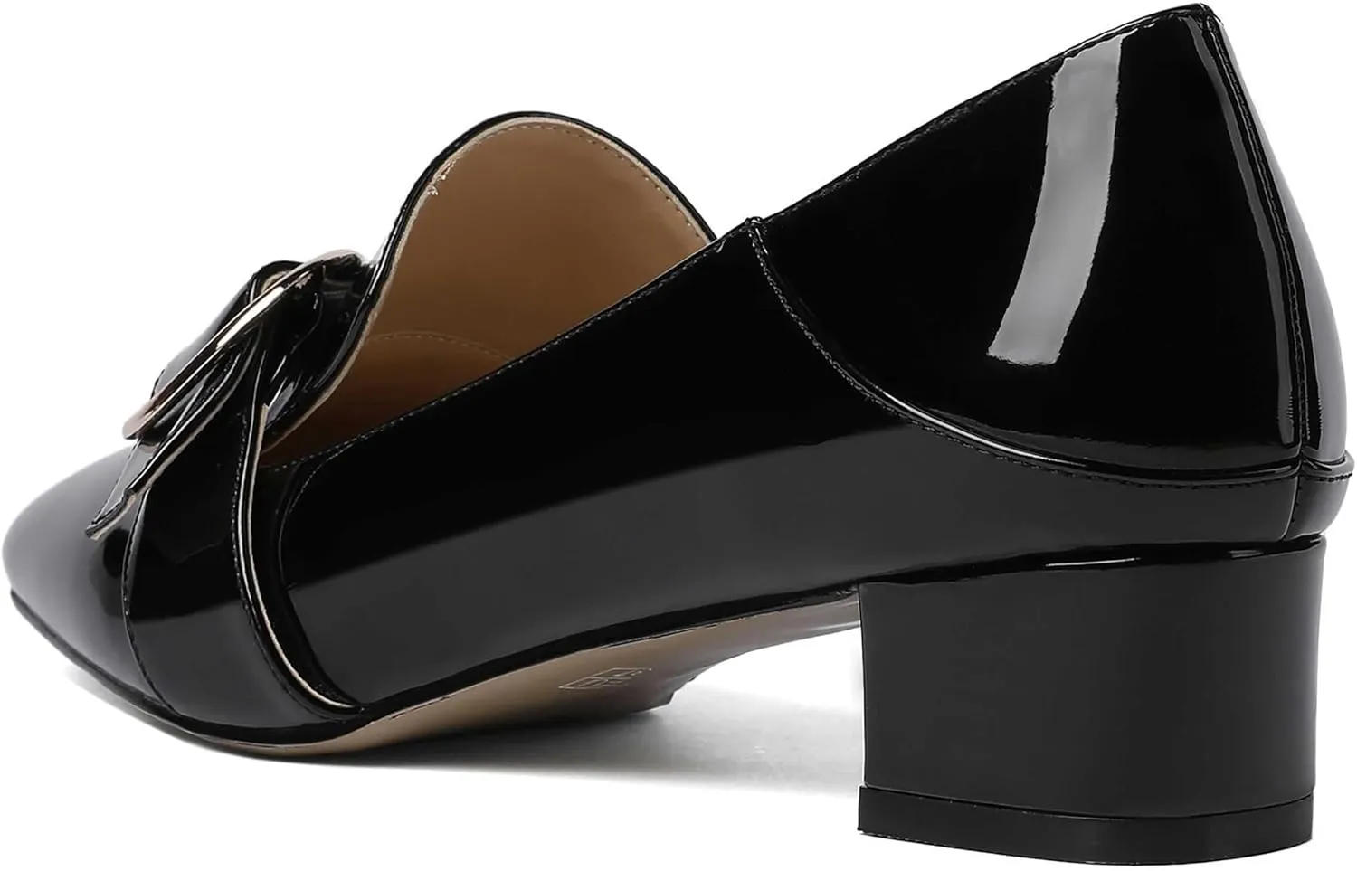 MODENCOCO Women's Slip On Patent Square Toe Chunky Low Heel Pumps Casual Dress Mules Shoes 1.5 Inch