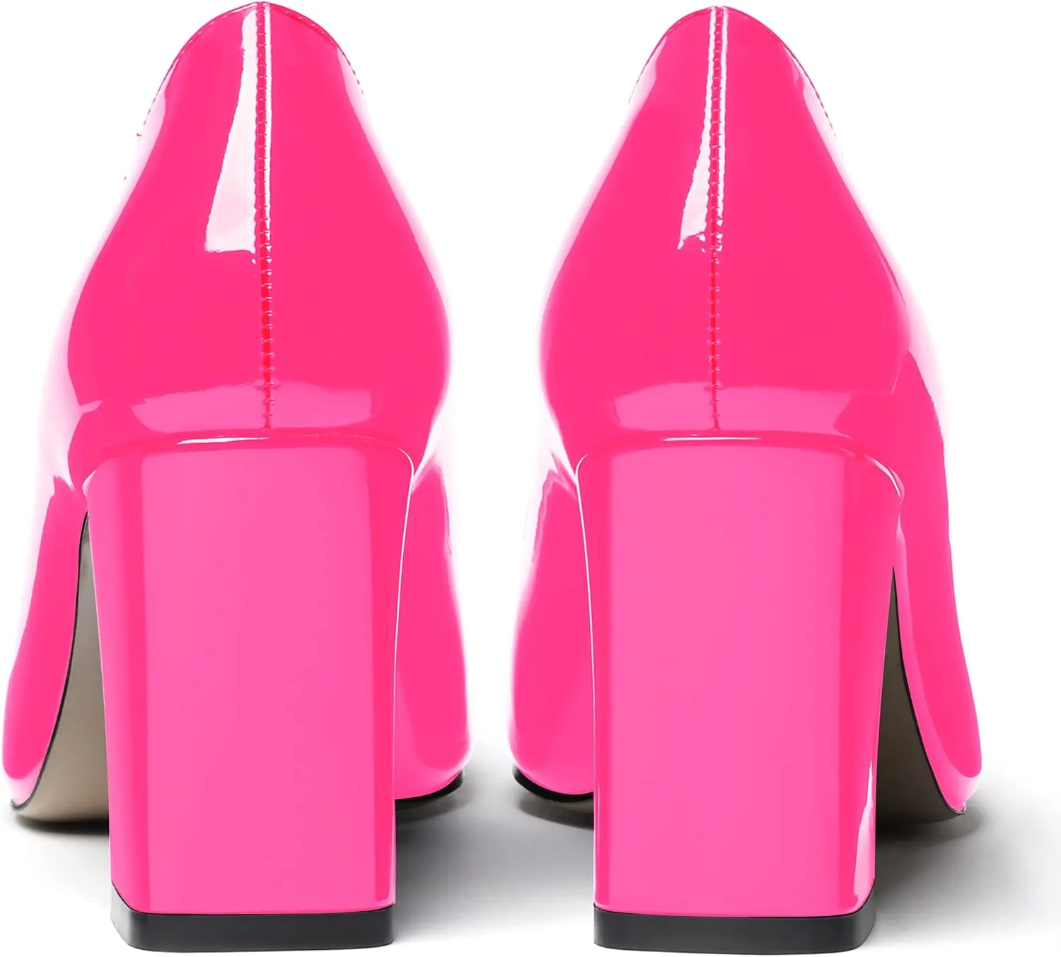 MODENCOCO Women's Thick Square Toe Patent Slip On Solid Block High Heel Pumps Shoes 3 Inch