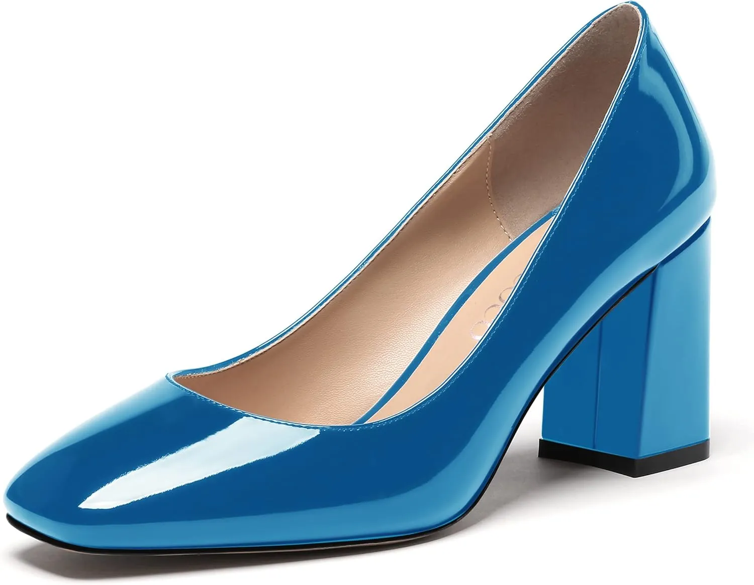 MODENCOCO Women's Thick Square Toe Patent Slip On Solid Block High Heel Pumps Shoes 3 Inch