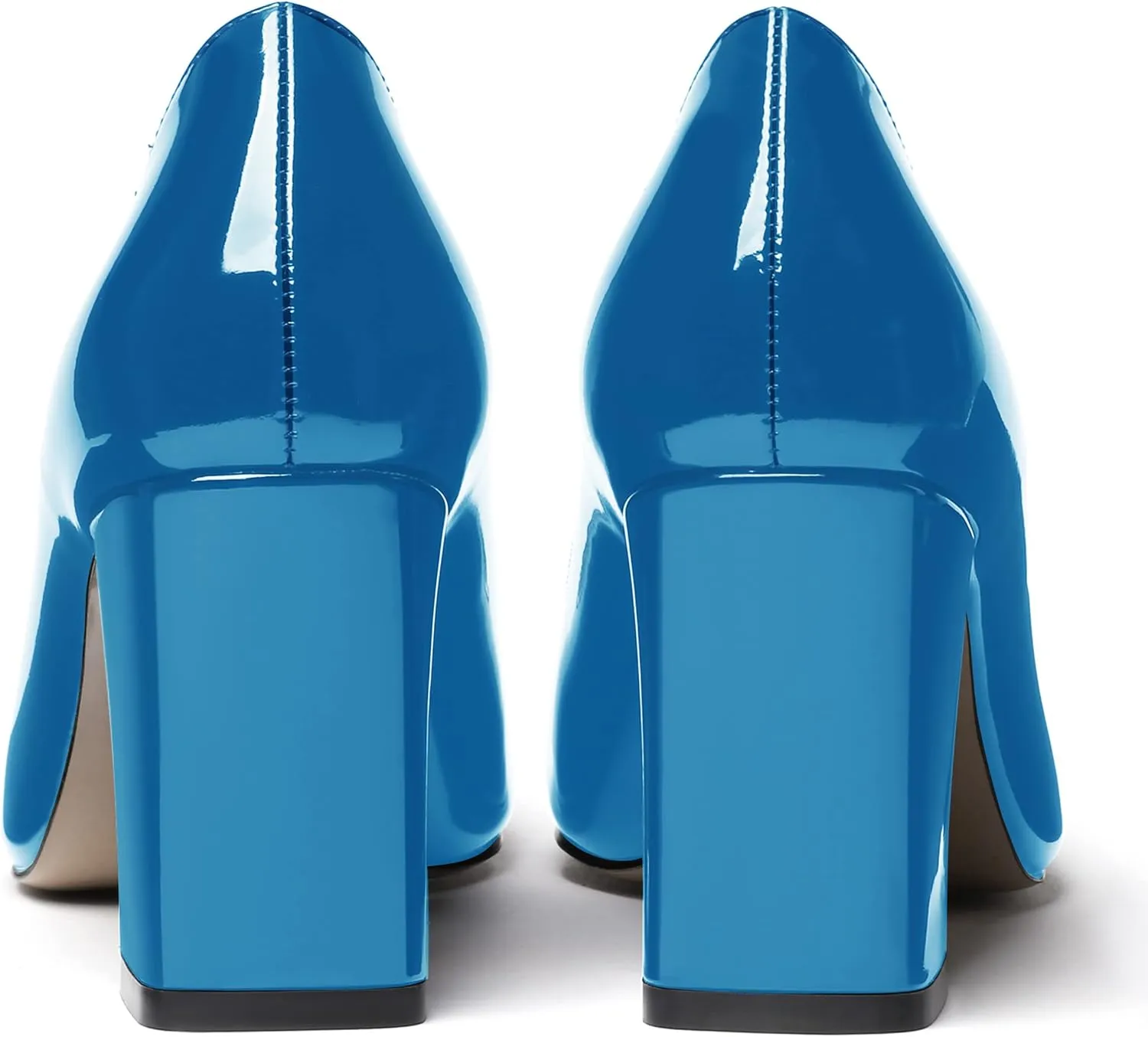 MODENCOCO Women's Thick Square Toe Patent Slip On Solid Block High Heel Pumps Shoes 3 Inch