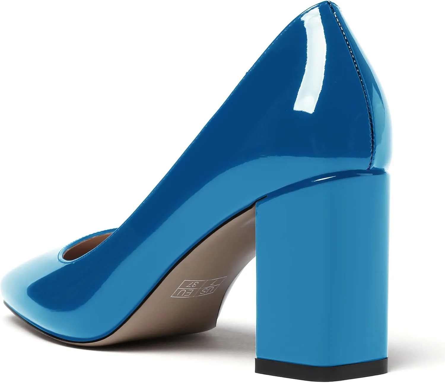 MODENCOCO Women's Thick Square Toe Patent Slip On Solid Block High Heel Pumps Shoes 3 Inch