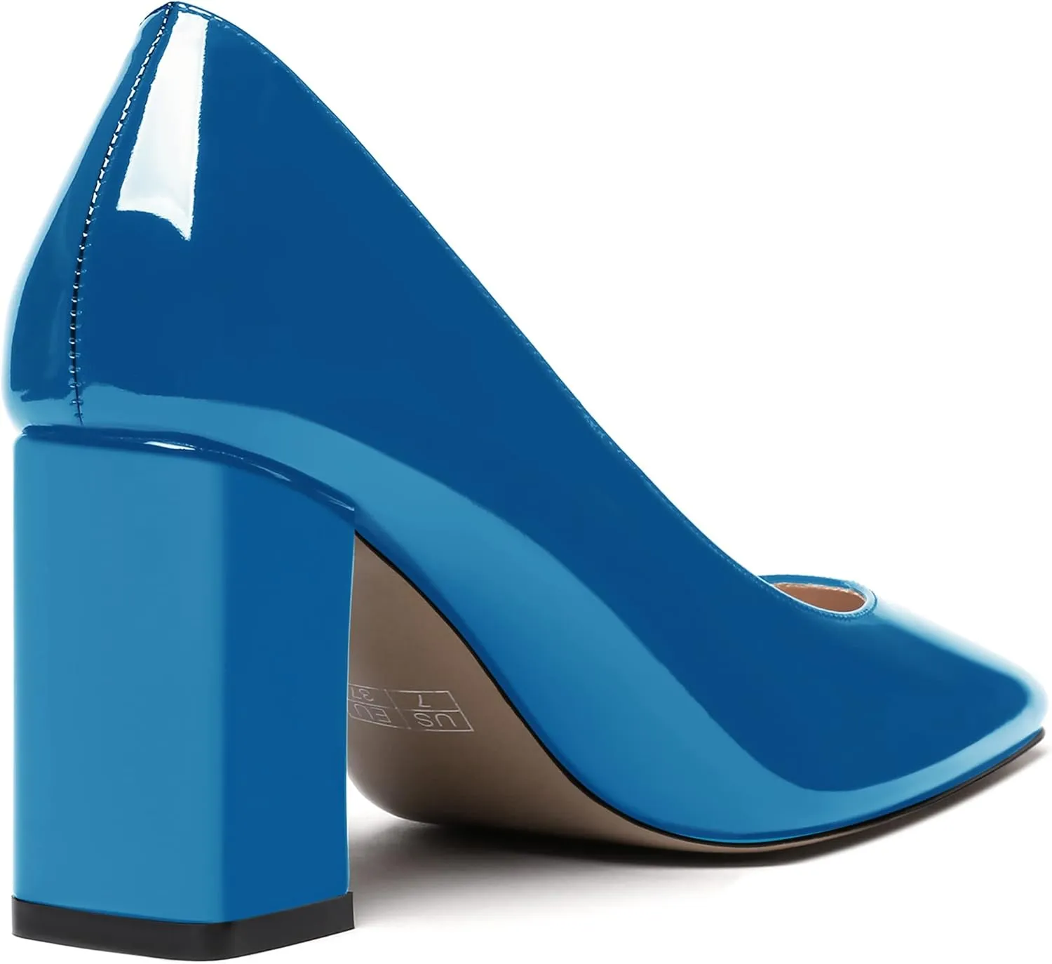 MODENCOCO Women's Thick Square Toe Patent Slip On Solid Block High Heel Pumps Shoes 3 Inch