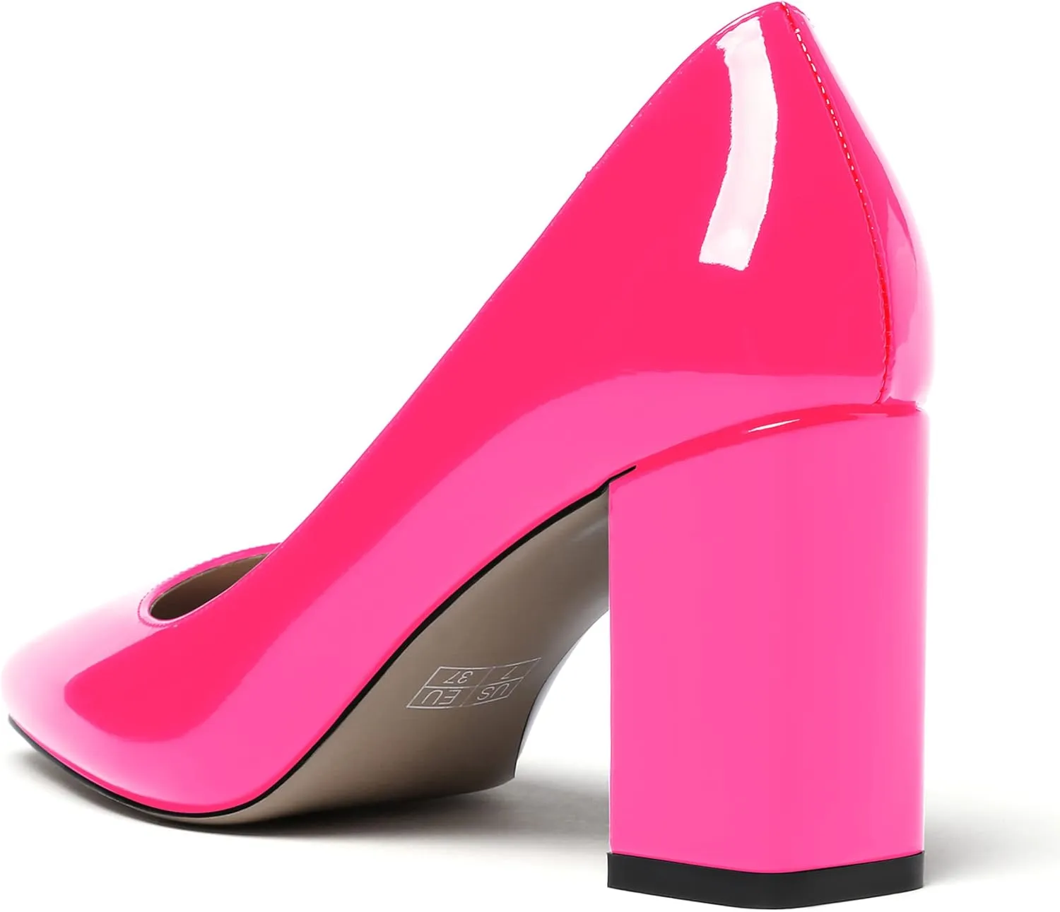 MODENCOCO Women's Thick Square Toe Patent Slip On Solid Block High Heel Pumps Shoes 3 Inch