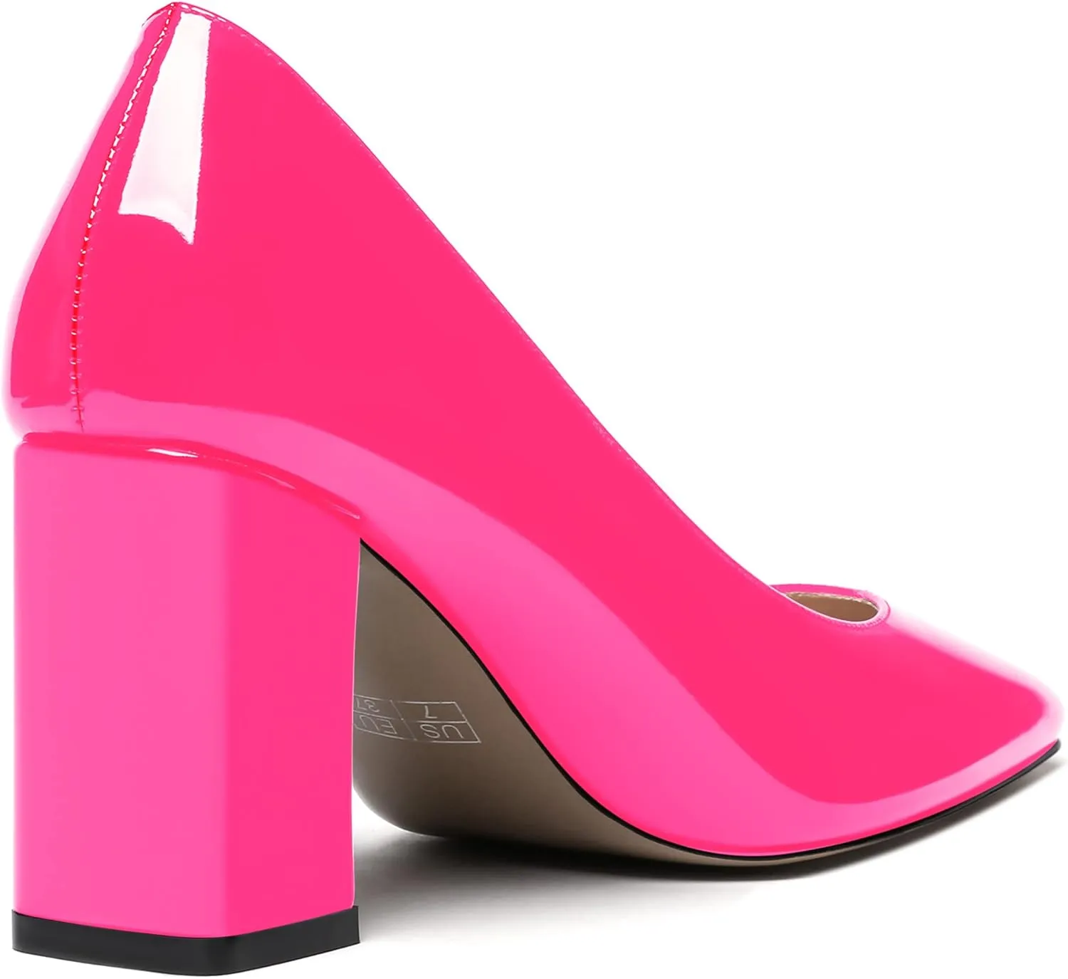MODENCOCO Women's Thick Square Toe Patent Slip On Solid Block High Heel Pumps Shoes 3 Inch