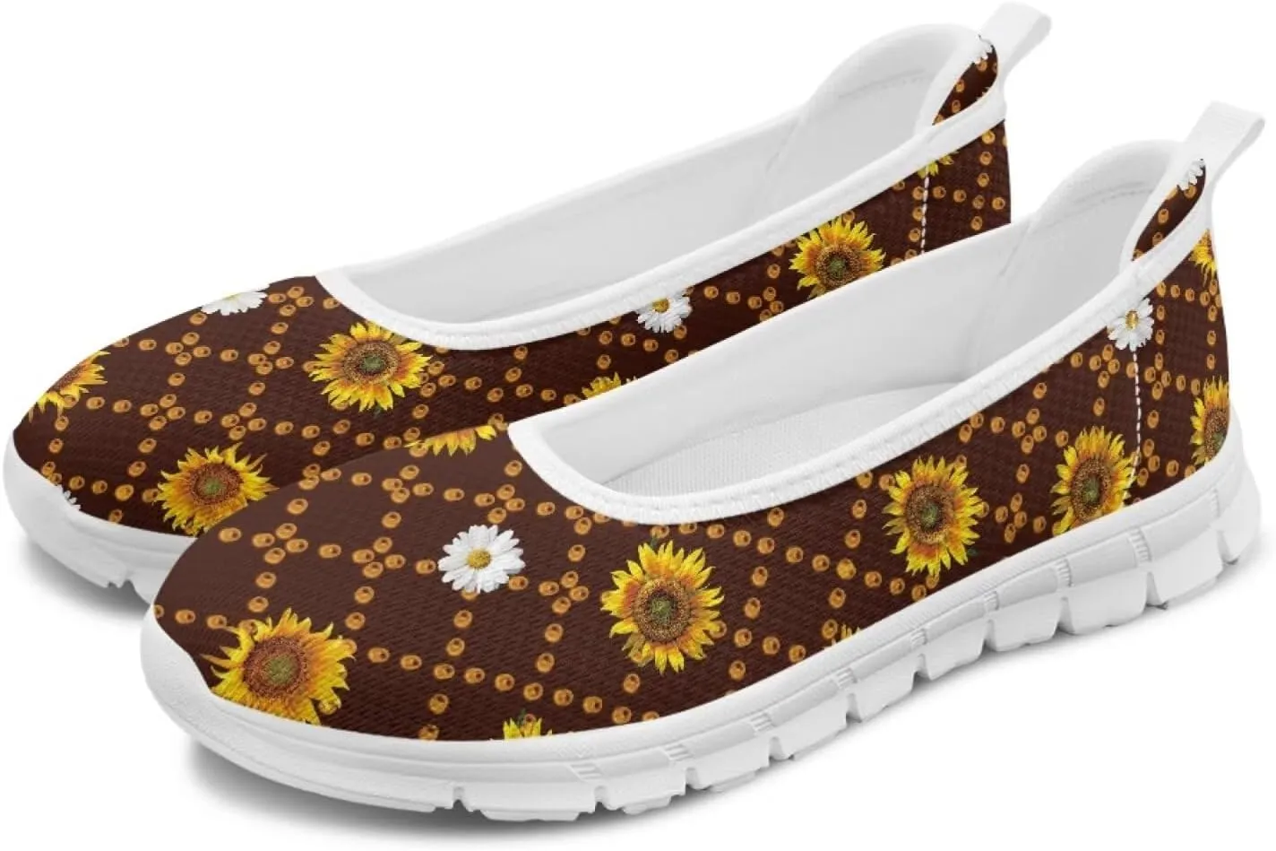 Modysero Flats for Women Slip On Flat Shoes Summer Breathable Round Toe Mesh Flats for Women Dressy Walking Shoes Low Wedge