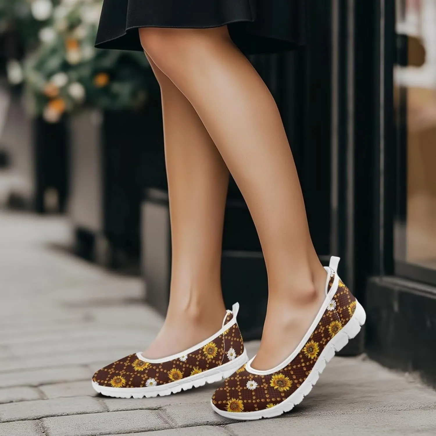 Modysero Flats for Women Slip On Flat Shoes Summer Breathable Round Toe Mesh Flats for Women Dressy Walking Shoes Low Wedge