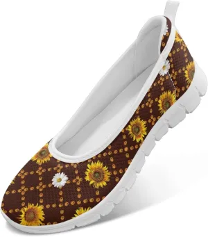 Modysero Flats for Women Slip On Flat Shoes Summer Breathable Round Toe Mesh Flats for Women Dressy Walking Shoes Low Wedge