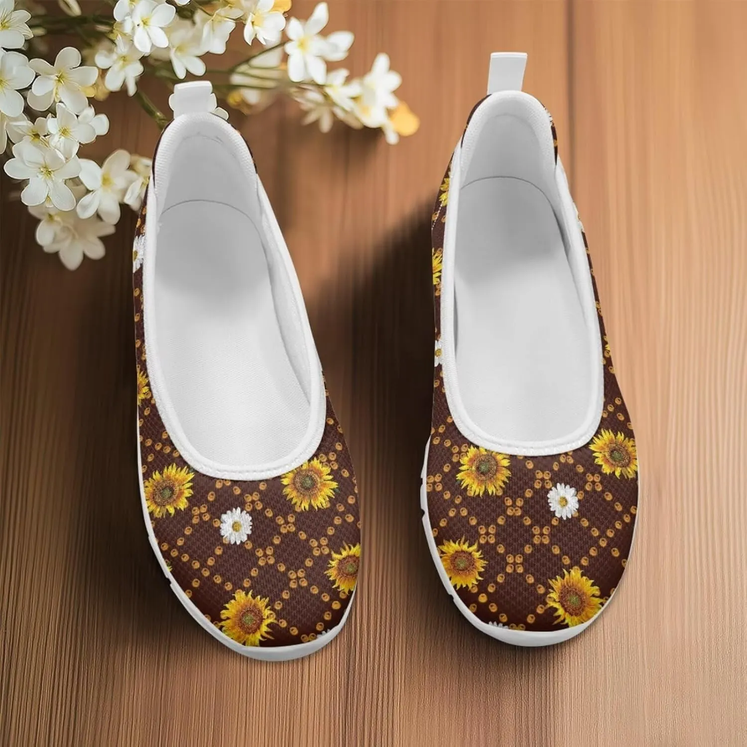Modysero Flats for Women Slip On Flat Shoes Summer Breathable Round Toe Mesh Flats for Women Dressy Walking Shoes Low Wedge