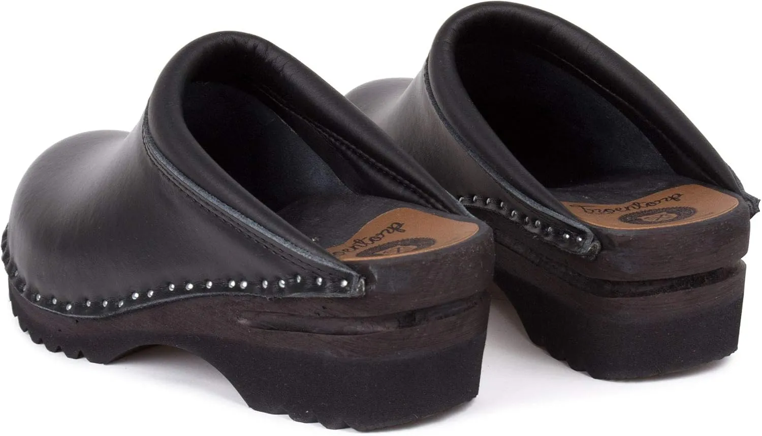 Monet Bastad Slip On Closed Toe Non Slip Womens Leather Wooden Nursing Chef Work Swedish Clogs - Black