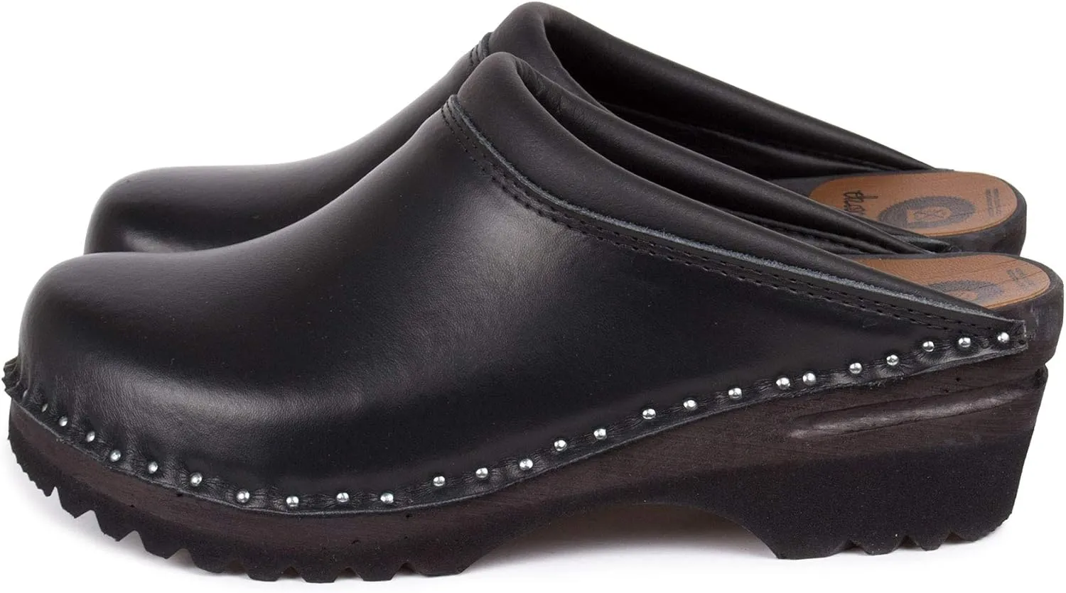 Monet Bastad Slip On Closed Toe Non Slip Womens Leather Wooden Nursing Chef Work Swedish Clogs - Black