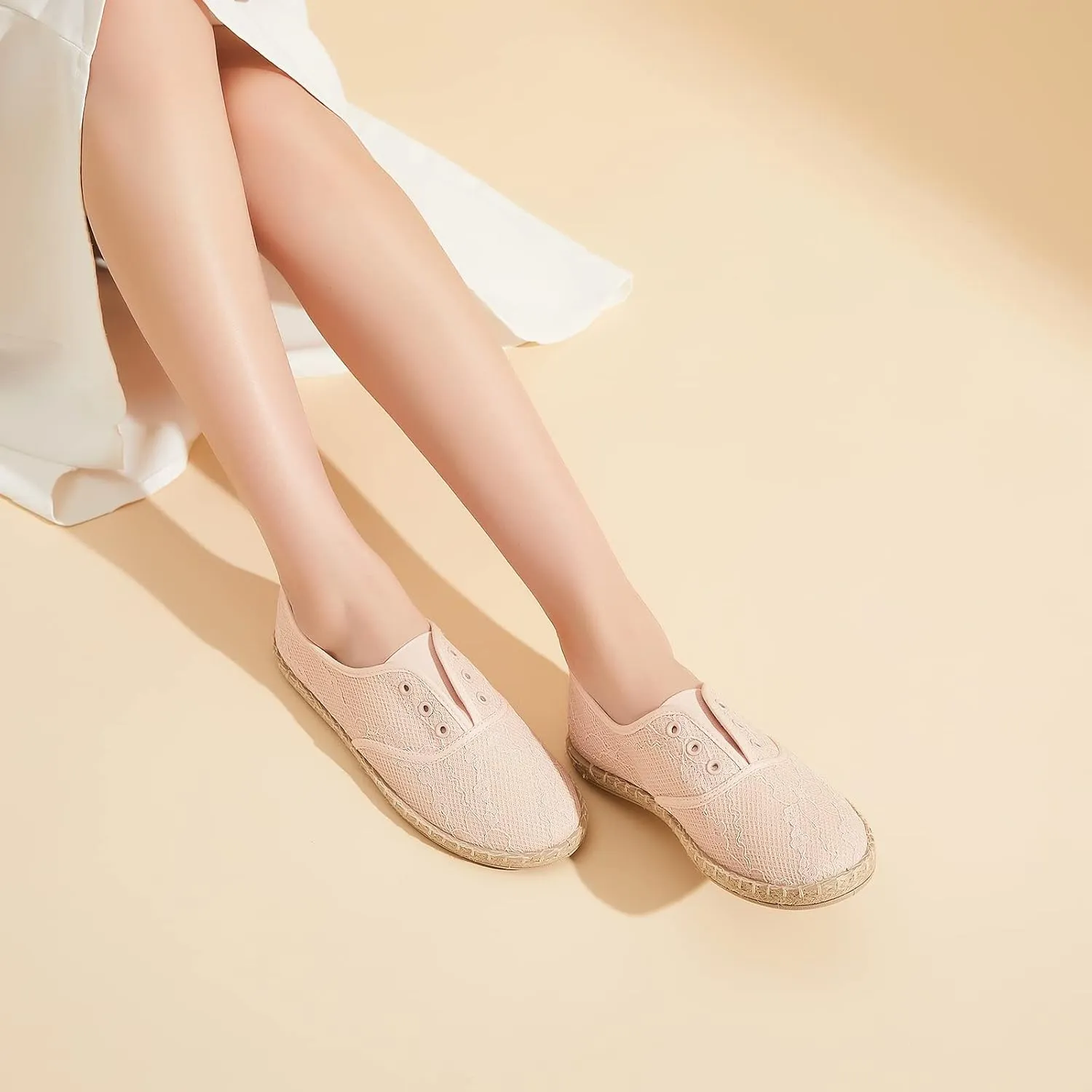 Moudki Women's Flats Mesh Slip-On Shoes Espadrilles Flats Closed Toe Cute Loafer Breathable Casual Shoes for Women (Two Ways: lace up & Slip on)