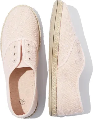 Moudki Women's Flats Mesh Slip-On Shoes Espadrilles Flats Closed Toe Cute Loafer Breathable Casual Shoes for Women (Two Ways: lace up & Slip on)