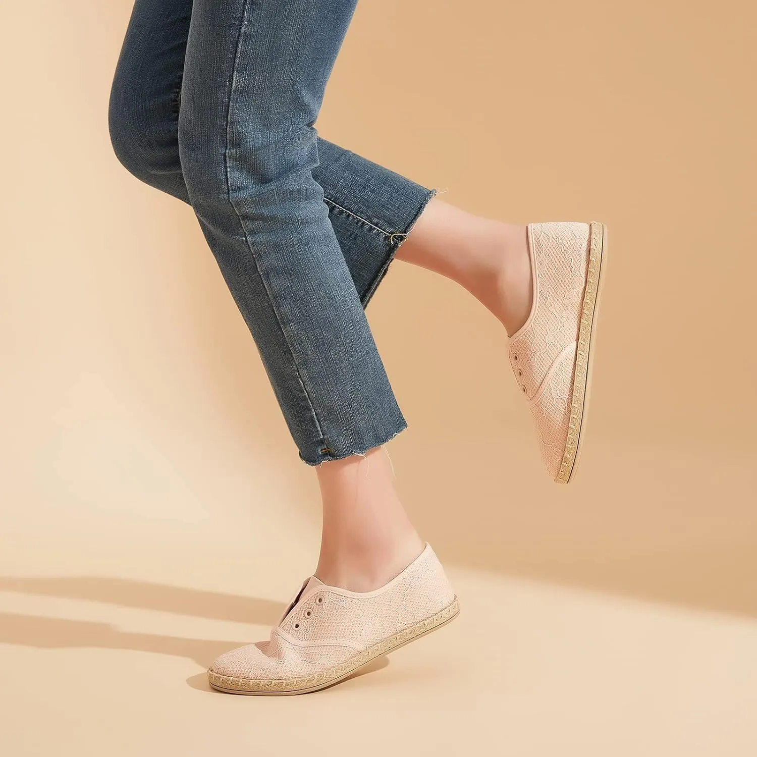 Moudki Women's Flats Mesh Slip-On Shoes Espadrilles Flats Closed Toe Cute Loafer Breathable Casual Shoes for Women (Two Ways: lace up & Slip on)