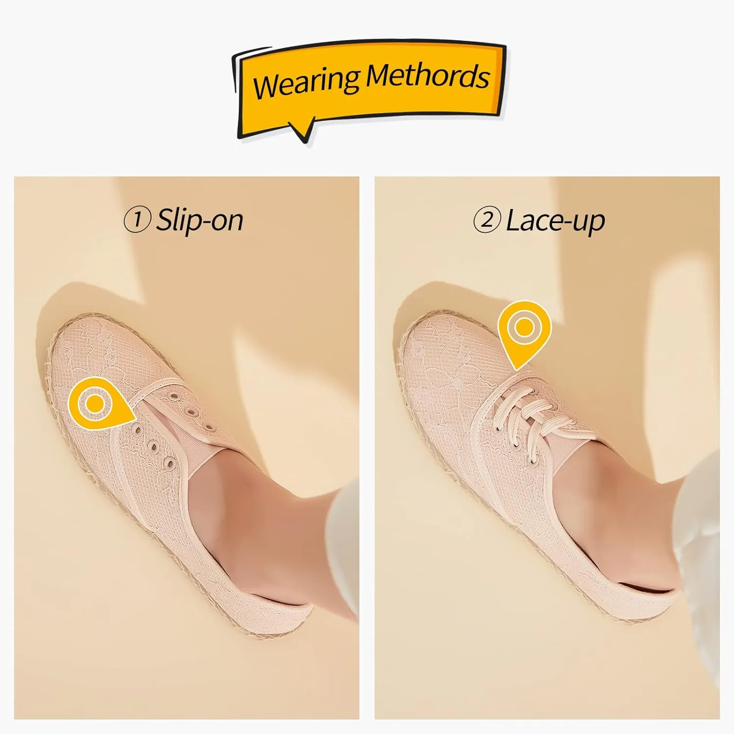 Moudki Women's Flats Mesh Slip-On Shoes Espadrilles Flats Closed Toe Cute Loafer Breathable Casual Shoes for Women (Two Ways: lace up & Slip on)