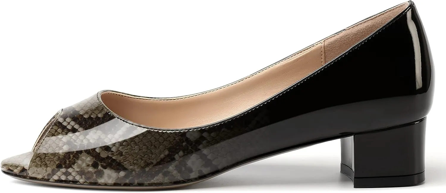 MOVINSTEPS Womens Casual Patent Slip On Dating Peep Toe Chunky Low Heel Pumps Shoes 1.5 Inch