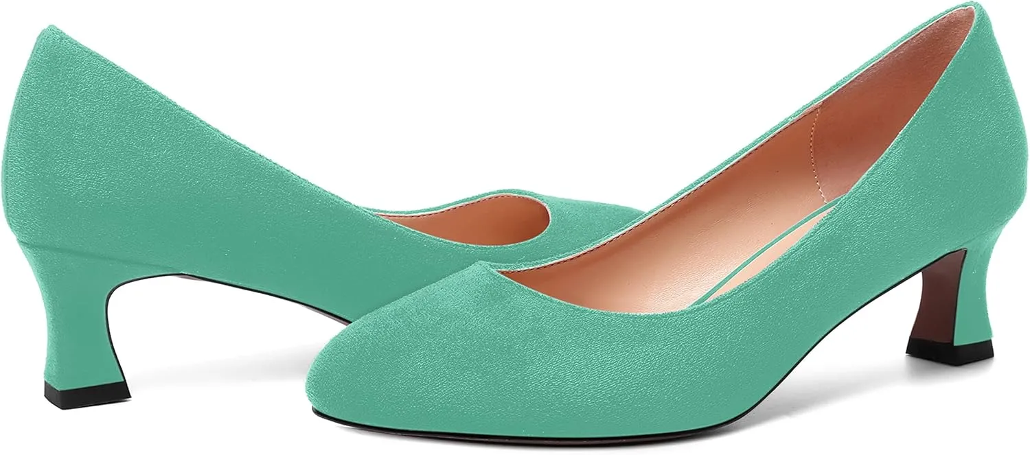 MOVINSTEPS Womens Dress Office Suede Slip On Round Toe Spool Low Heel Pumps Shoes 2 Inch