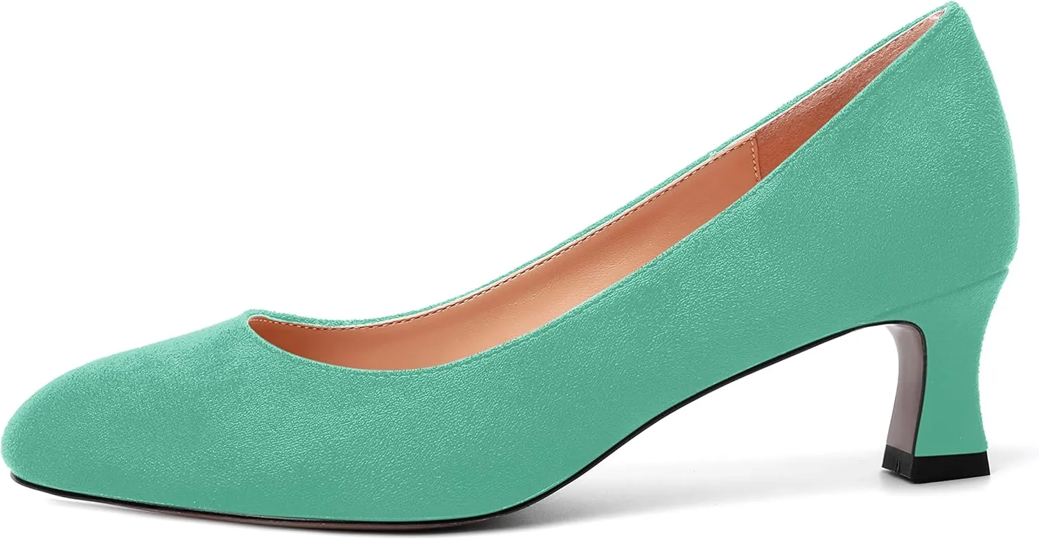 MOVINSTEPS Womens Dress Office Suede Slip On Round Toe Spool Low Heel Pumps Shoes 2 Inch