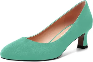 MOVINSTEPS Womens Dress Office Suede Slip On Round Toe Spool Low Heel Pumps Shoes 2 Inch