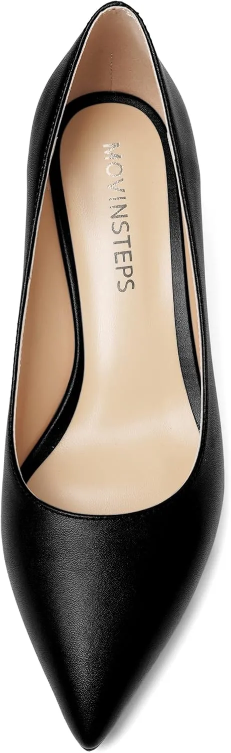MOVINSTEPS Womens Matte Dress Slip On Pointed Toe Wedding Stiletto Mid Heel Pumps Shoes 2.5 Inch