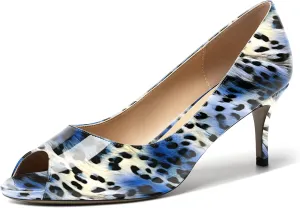 MOVINSTEPS Womens Peep Toe Dating Dress Patent Slip On Open Toe Stiletto Mid Heel Pumps Shoes 2.5 Inch