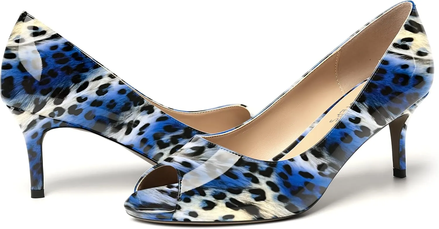 MOVINSTEPS Womens Peep Toe Dating Dress Patent Slip On Open Toe Stiletto Mid Heel Pumps Shoes 2.5 Inch