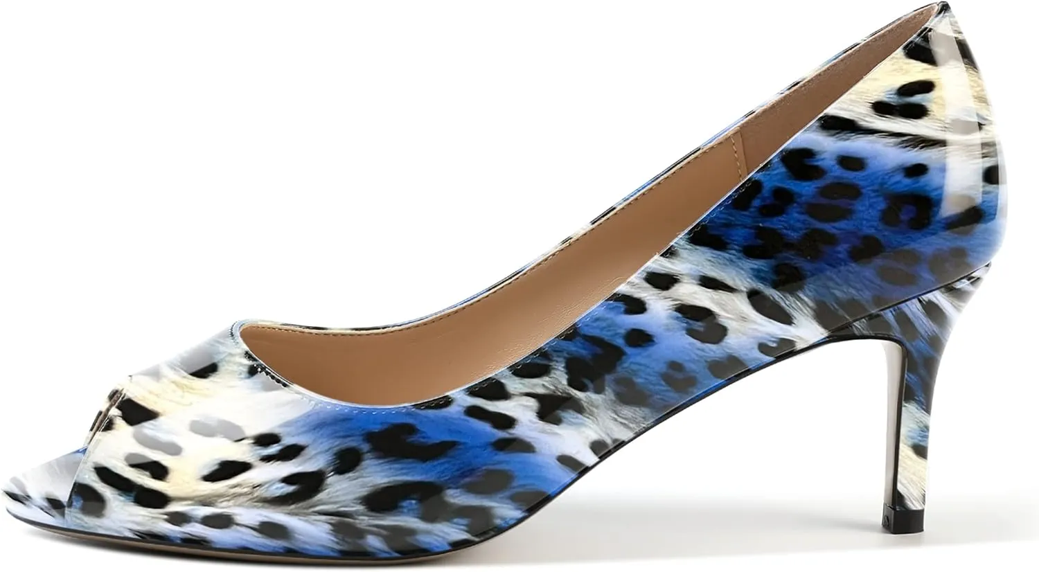 MOVINSTEPS Womens Peep Toe Dating Dress Patent Slip On Open Toe Stiletto Mid Heel Pumps Shoes 2.5 Inch