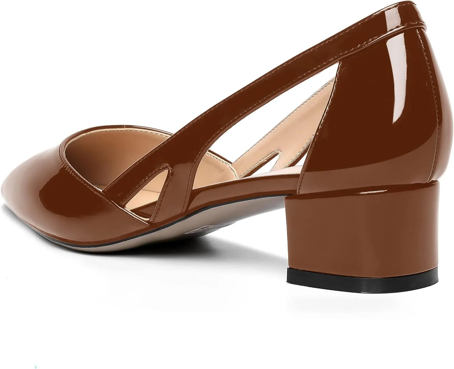 MOVINSTEPS Womens Pointed Toe Dress Slip On Patent Cut Out Work Chunky Low Heel Pumps Shoes 1.5 Inch