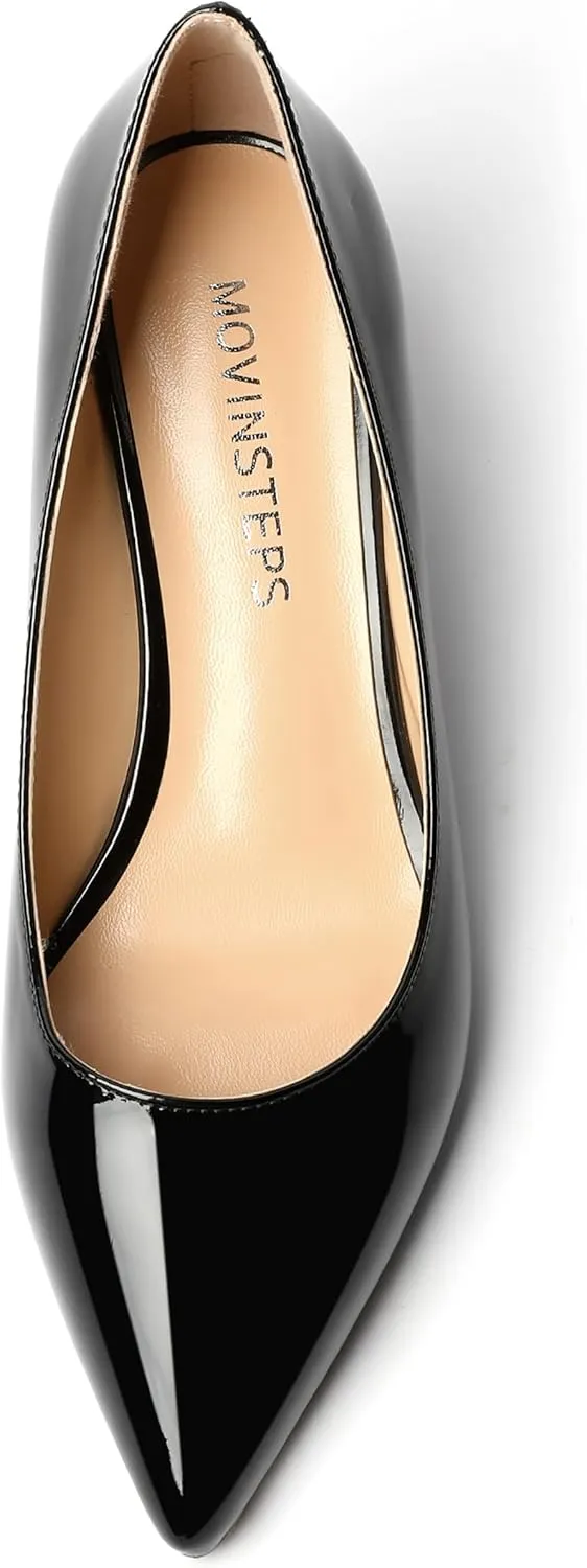 MOVINSTEPS Womens Pointed Toe Dress Slip On Work Wedge Low Heel Pumps Shoes 2 Inch