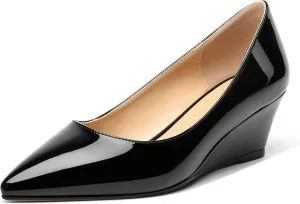 MOVINSTEPS Womens Pointed Toe Dress Slip On Work Wedge Low Heel Pumps Shoes 2 Inch