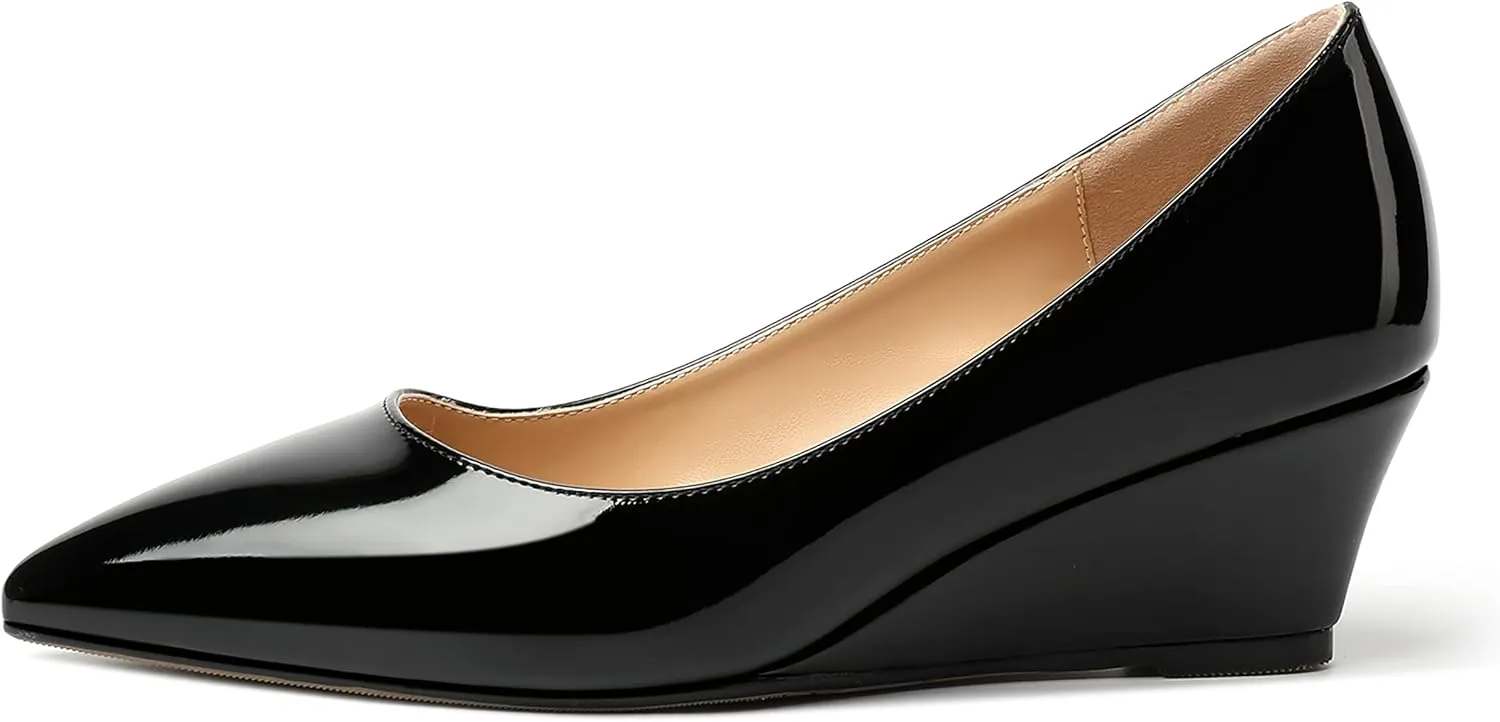 MOVINSTEPS Womens Pointed Toe Dress Slip On Work Wedge Low Heel Pumps Shoes 2 Inch