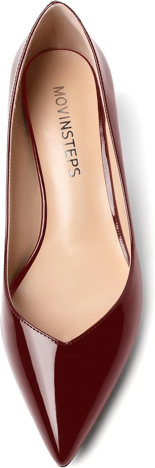 MOVINSTEPS Womens Pointed Toe Slip On Dress Dating Chunky Low Heel Pumps Shoes 2 Inch
