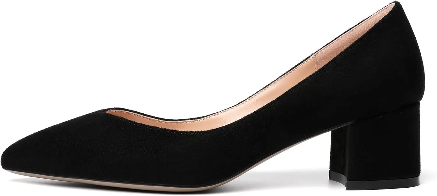 MOVINSTEPS Womens Pointed Toe Slip On Dress Dating Chunky Low Heel Pumps Shoes 2 Inch