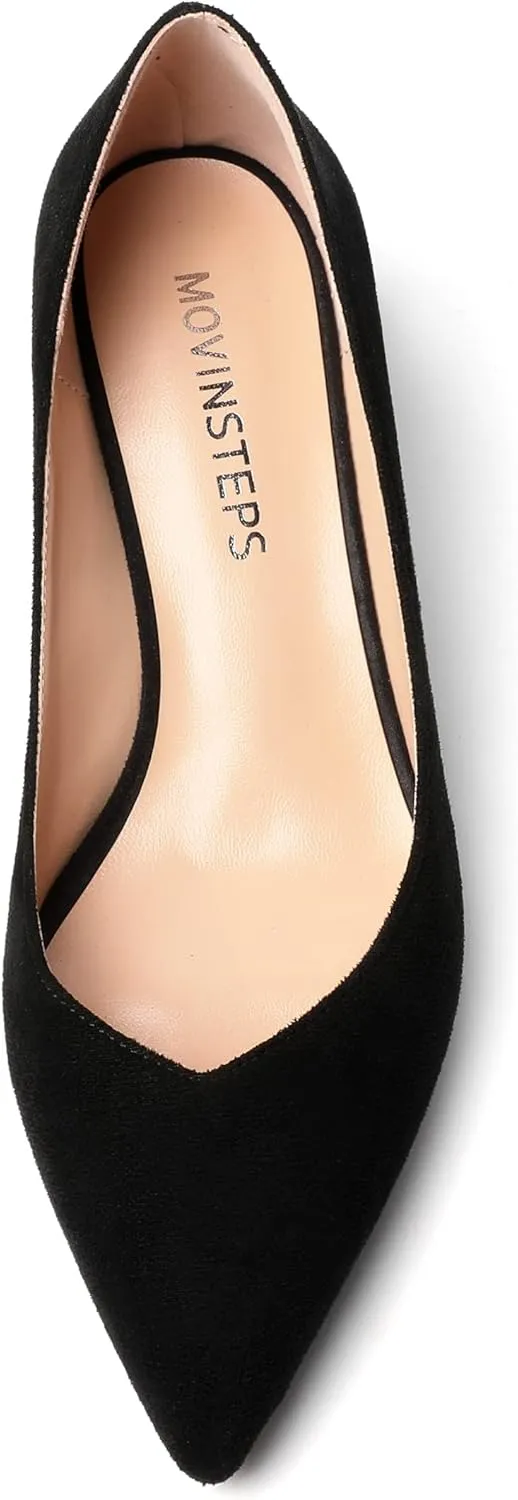 MOVINSTEPS Womens Pointed Toe Slip On Dress Dating Chunky Low Heel Pumps Shoes 2 Inch