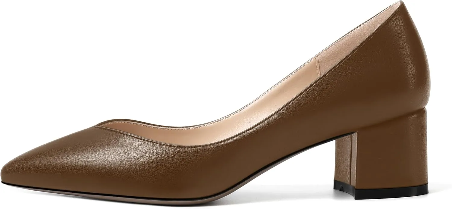 MOVINSTEPS Womens Pointed Toe Slip On Dress Dating Chunky Low Heel Pumps Shoes 2 Inch
