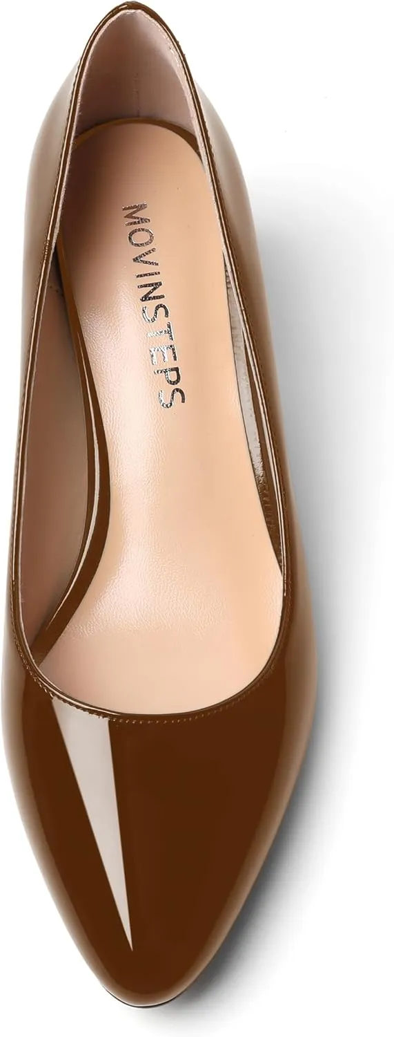 MOVINSTEPS Womens Round Toe Party Dress Slip On Chunky Low Heel Pumps Shoes 2 Inch