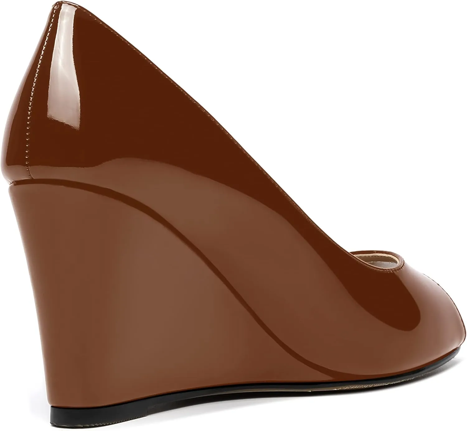 MOVINSTEPS Womens Slip On Work Patent Peep Toe Fashion Wedge High Heel Pumps Shoes 3.3 Inch