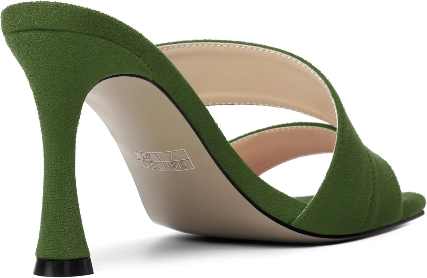MOVINSTEPS Womens Solid Casual Slip On Suede Dating Square Toe Spool High Heel Heeled Sandals 3.3 Inch