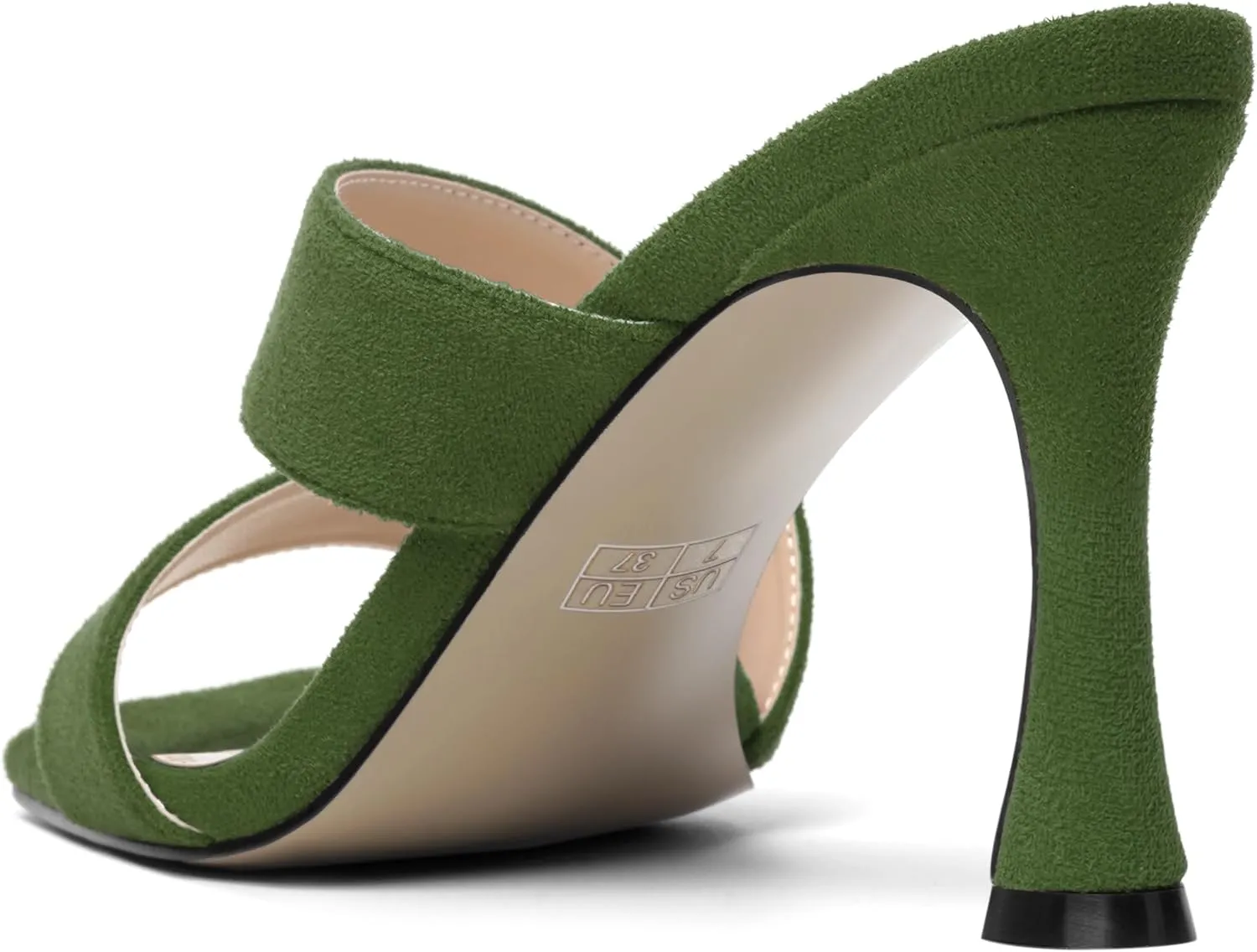 MOVINSTEPS Womens Solid Casual Slip On Suede Dating Square Toe Spool High Heel Heeled Sandals 3.3 Inch